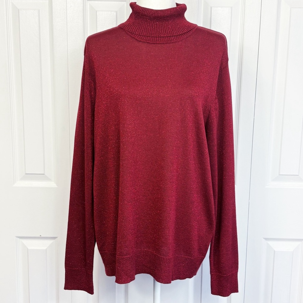 Joseph A. Burgundy Metallic Shimmer Ribbed Knit Turtleneck Sweater XXL